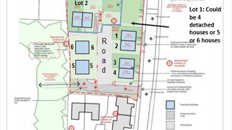 Proposed site plan with 8 houses dependent on existing buildings being demolished