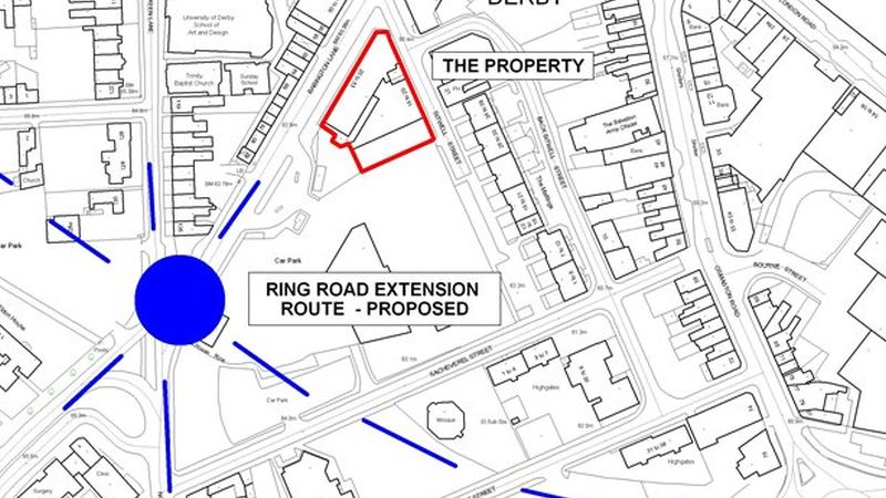 Site plan showing proposed route of ring road extension