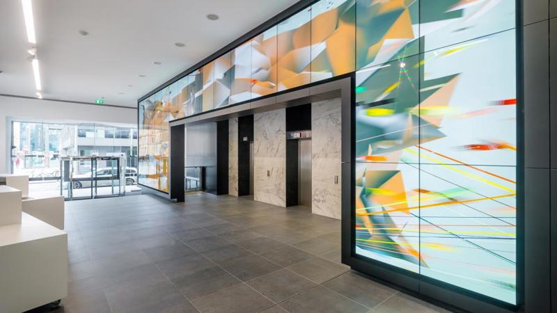 Digital art wall and lift lobby